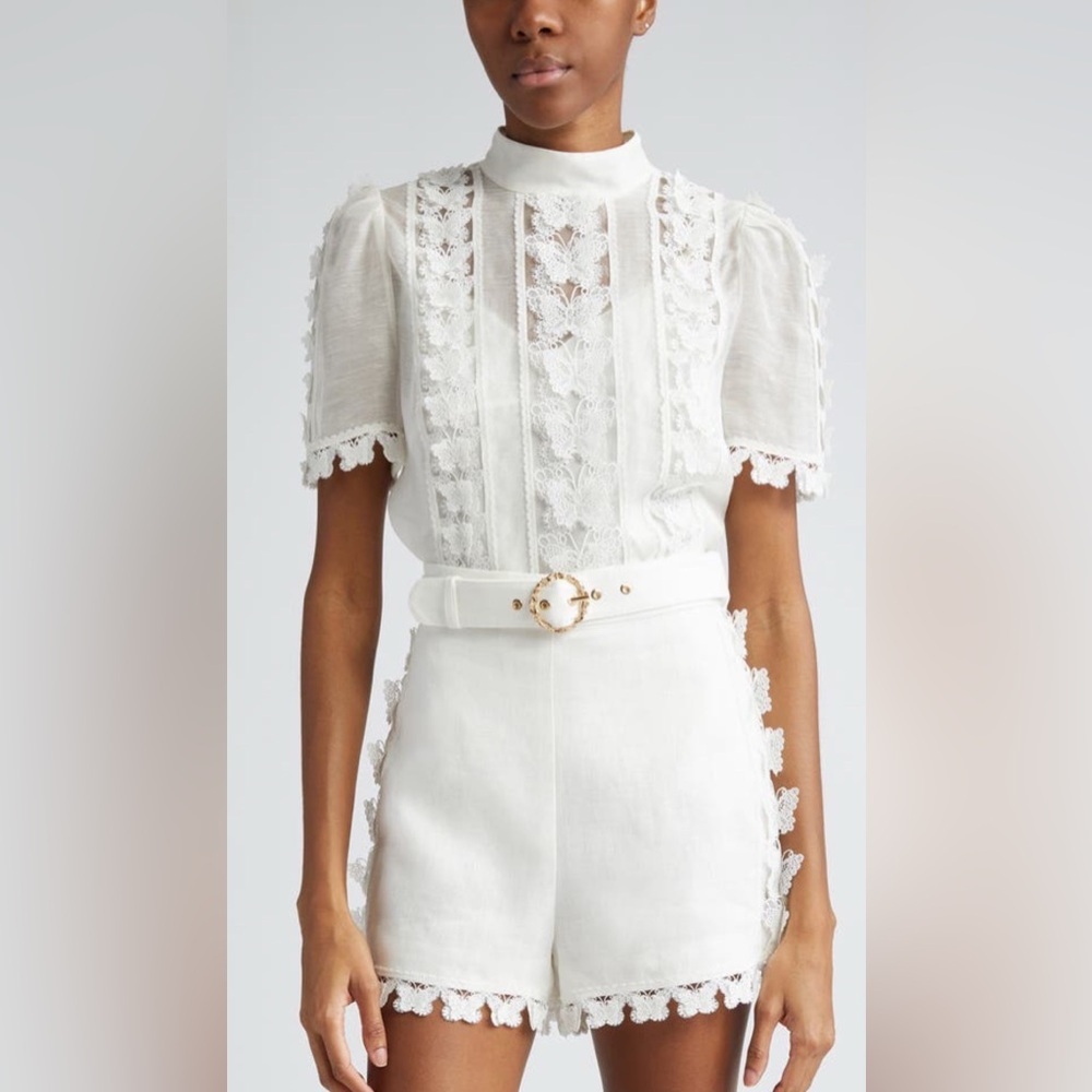 NWT $850 Zimmermann Butterfly Lace Linen & Silk Top Size AU 3 US 10
